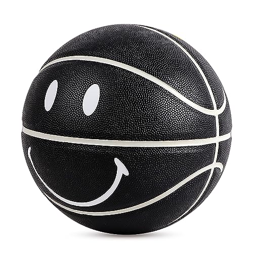 MINDCOLLISION 5/6/7 Lächeln Basketball, PU weiches Leder Basketball, gutes Dribbling und Schießen, Geburtstag, geeignet für drinnen und draußen Spielen,Schwarz,No. 7 von MINDCOLLISION