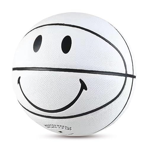 MINDCOLLISION 5/6/7 Lächeln Basketball, PU weiches Leder Basketball, gutes Dribbling und Schießen, Geburtstag, geeignet für drinnen und draußen Spielen,Weiß,No. 7 von MINDCOLLISION