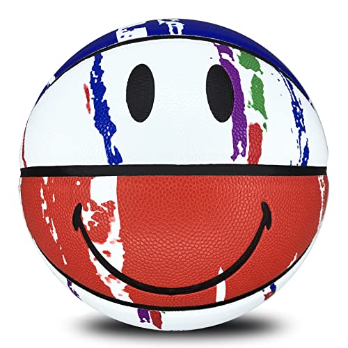 MINDCOLLISION Graffiti Smiley Basketball, Größe 5 und 7, verschleißfest, weiches PU-Leder, gute Griffigkeit. Ideal für Training im Innen- und Außenbereich und Wettkämpfe (4 Farben), mehrfarbig Nr. 7 von MINDCOLLISION