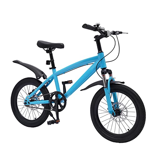 Kinderfahrrad 18 Zoll Fahrrad Kinderrad für Mädchen-Jungen ab 5 Jahre mit Elektrische Taschenlampe Warnglocke, Rückstrahler, Sortierbeutel und Reifenpumpe für Kinder Körpergröße von 4,1-4,59ft (Blau) von MINUS ONE