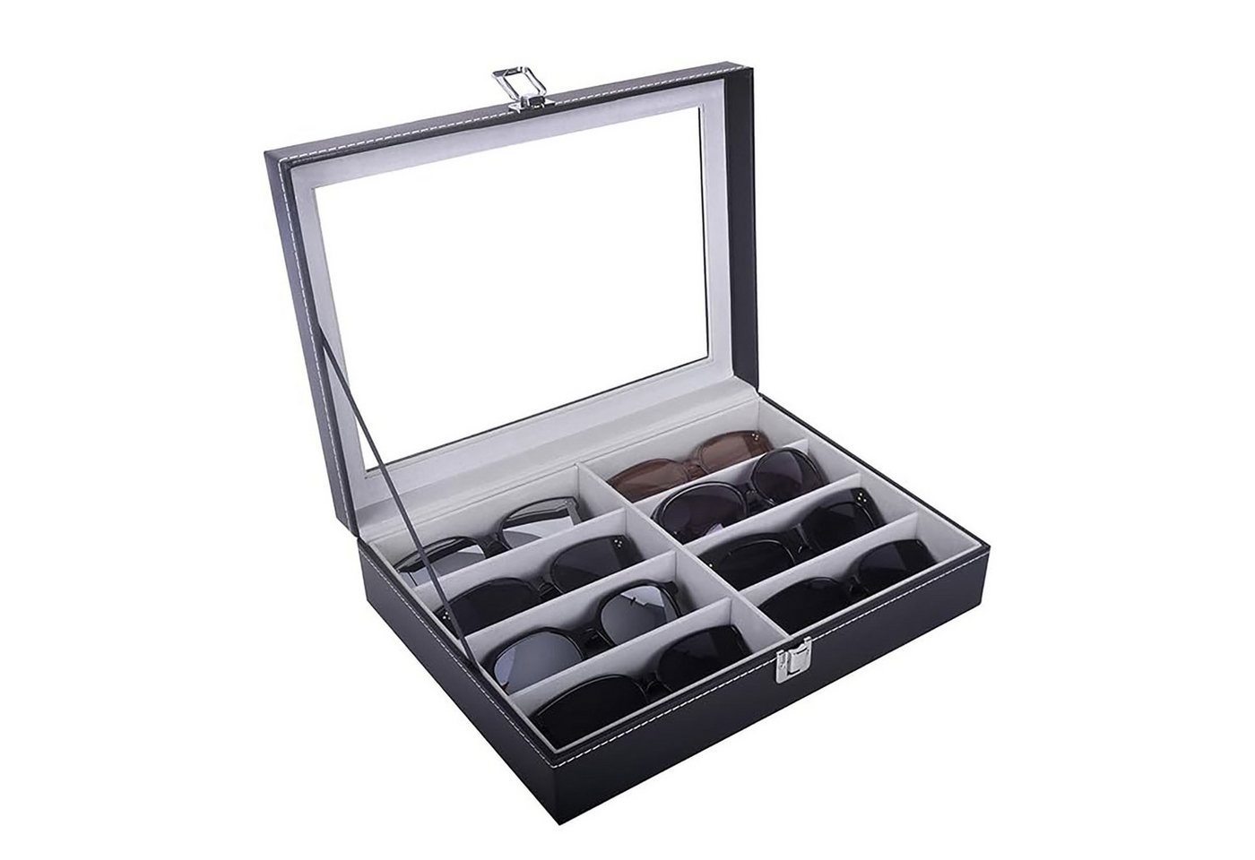 MODFU Brillenetui Brillenbox Brillenkoffer Brillenorganizer für 8 Brillen Aufbewahrung, Kunstleder 33.5x24.5x8.5 cm für Sonnenbrillen Präsentation Showcase von MODFU