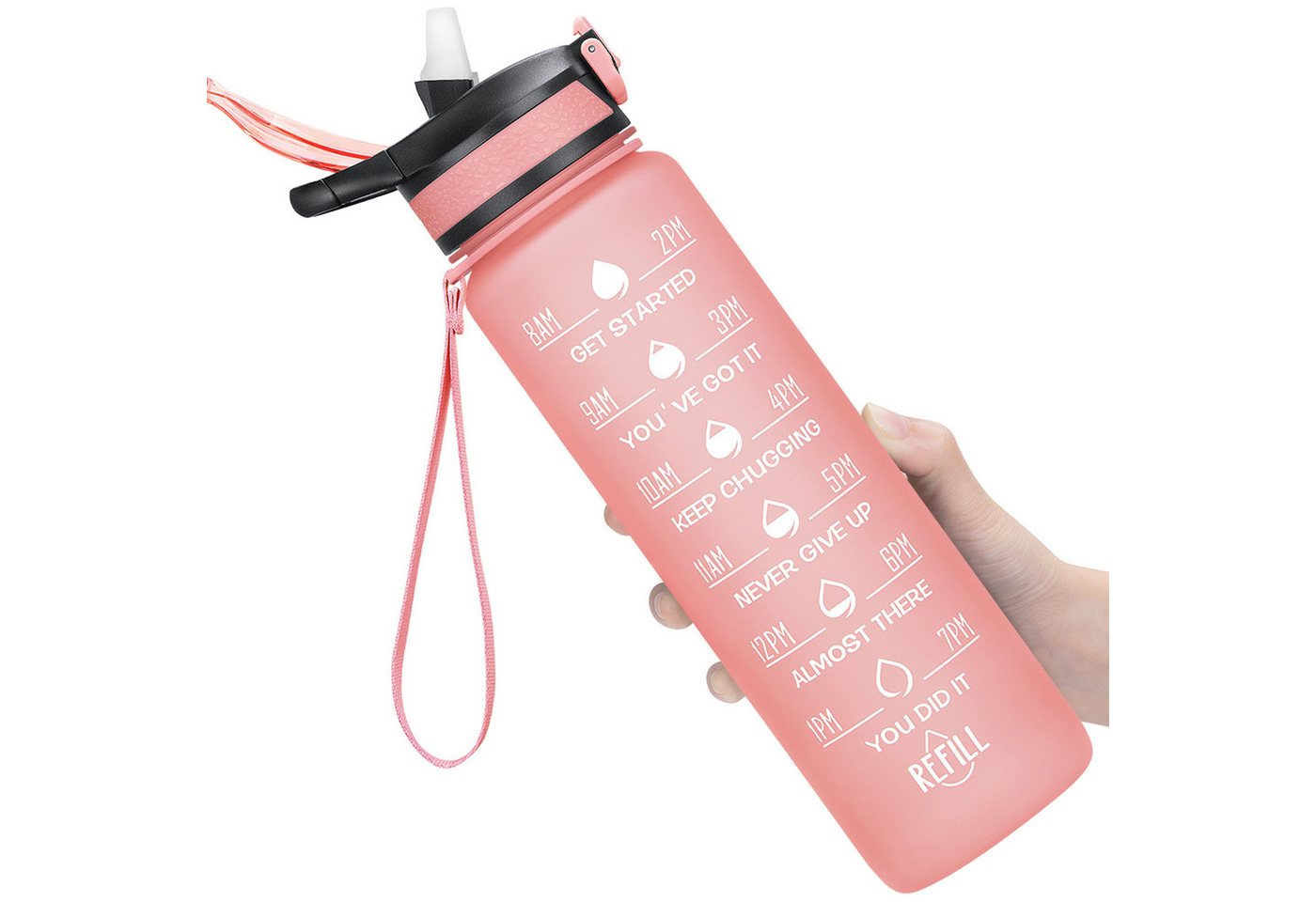 MODFU Trinkflasche Sport Wasserflasche Sportflasche Auslaufsicher 1 Liter BPA-Frei 1L, Zeitmarkierung und Strohhalm Fitness Outdoor Camping Fahrrad Wandern von MODFU
