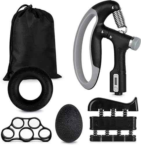 Fingertrainer Set, Handtrainer (5-teiliges Set), zählbarer Griffkrafttrainer, Griffring und Dekompressionsgriffball mit Handtasche (schwarz) von MOTHAF