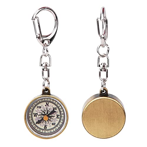 MOUMOUTEN Kompass Schlüsselanhänger, 2PCS Vintage Schlüsselring Anhänger Zinklegierung Taschenkompass/Prepper Ausrüstung, Schlüsselanhänger für Outdoor Navigationswerkzeuge(Gelb ) von MOUMOUTEN