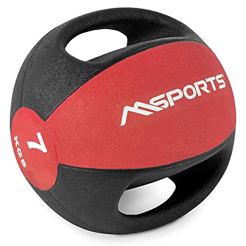 MSPORTS Medizinball Premium mit Griffe 1 – 10 kg – Professionelle Studio-Qualität Gymnastikbälle (7 kg - Rot) von MSPORTS