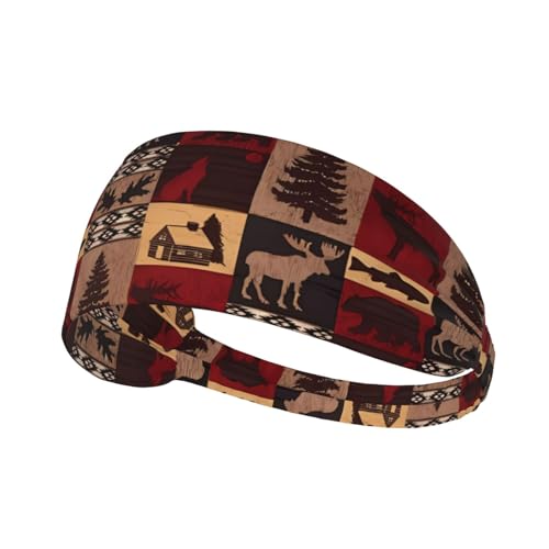 Lodge Bear Haarband mit Hirschfisch, Unisex, elastisch, für Outdoor-Sport, Yoga, Laufen, Fitness von MYGANN