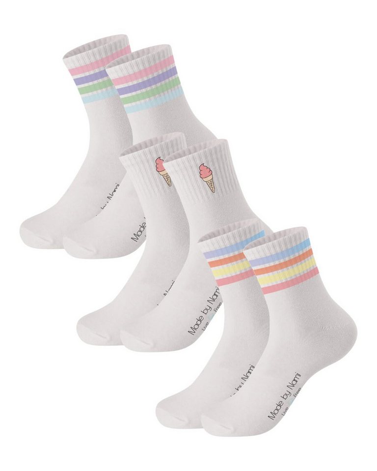 Made by Nami Socken Crew Socks Tennissocken weiß - Print - Baumwolle (3-Paar) 41-44, atmungsaktiv von Made by Nami
