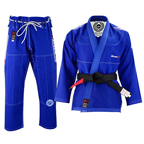 Malino BJJ Kimono brasilianischer Jiu Jitsu Gi Herren Kampfsport Anzug Uniform, Perlen-Webart-Baumwolle 550 GSM, Kurze Hose 10 Unzen Ripstop (A3, Blau) von Malino