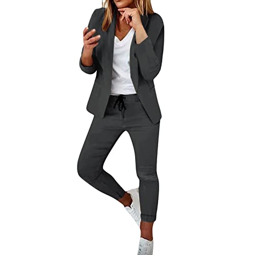 Hosenanzüge Damen Zweiteiliges Set Business Casual 2-teiliges Outfit Professionelle Kleidung Anzug Anzugjacke mit Revers Lang Anzughose Bürodame Kostüme & Blazer Hose Arbeitskleidung von Masrin