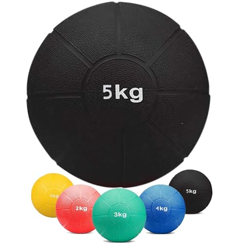 Matchu Sports | Medizinball | Medicine Ball | Vollgummi | Durchmesser 22 cm | 5KG | Schwarz von Matchu Sports