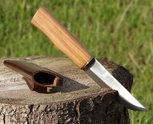 Maximtac Handgemachte Jagdmesser mit feststehender Klinge, massiver Olivenholz Griff + Lederholster/Scheide aus Rind-Leder von Maximtac