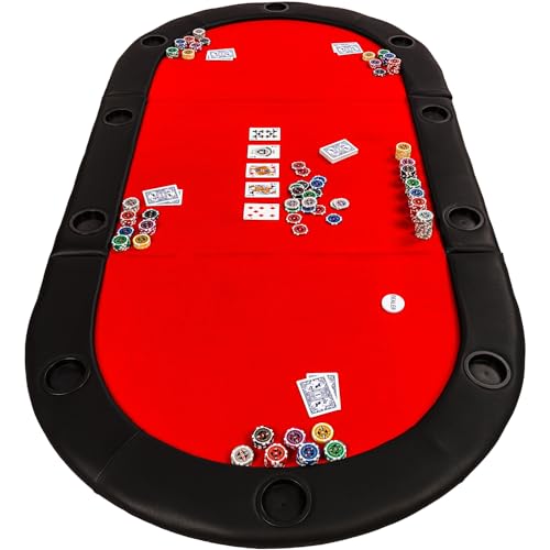 GAMES PLANET Faltbare Pokerauflage „Straight Flush“ mit Tasche, 208x106x3 cm, MDF Platte, gepolsterte Armauflage, 10 Getränkehalter, rot von GAMES PLANET