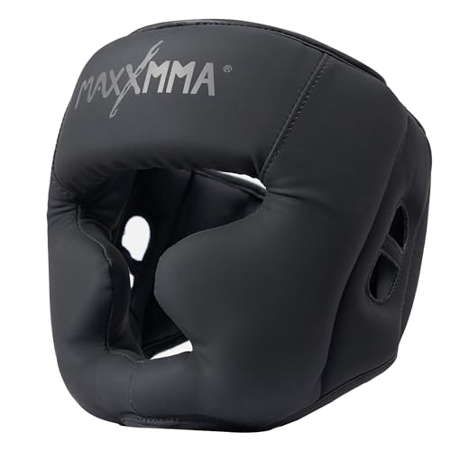 MaxxMMA Box-Kopfschutz, Verstellbarer Rundum-Schutzkopfschutz mit Stirnband, MMA-Training, Muay Thai, Sparring, Kampfsport, Karate(Schwarz, M) von MaxxMMA