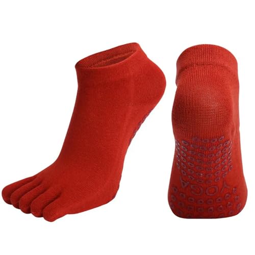 MdybF Zehensocken 4 Paare Frauen Yoga-Socken Anti-Rutsch Atmungsaktive Baumwolle Fünf Finger Socken Elastizität Sport Fitness Tanzzehen Socken-Rot-Frauen (Eu 35-42) von MdybF