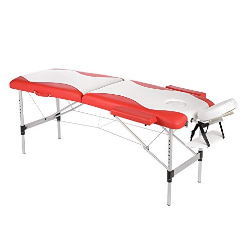 Melko Mobile Massageliege klappbar höhenverstellbar Therapieliege Massagetisch Massagebank Massagebett Weiß/Rot von Melko
