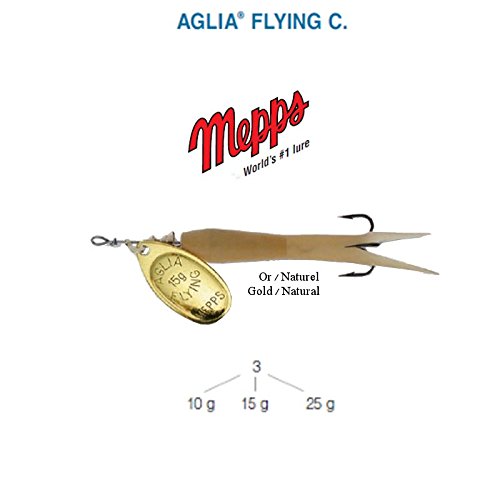Mepps AGLIA Flying C 10g 15g 25g 5 Farben Lachs BROCHET Bar (Natur-Gold, 25g) von Mepps