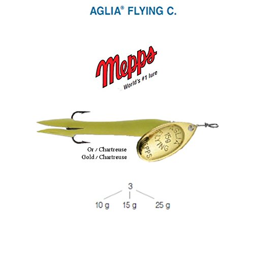 Mepps AGLIA Flying C 10g 15g 25g 5 Farben, Forelle Lachs BROCHET Bar (ChartrUS-Gold, 15g) von Mepps