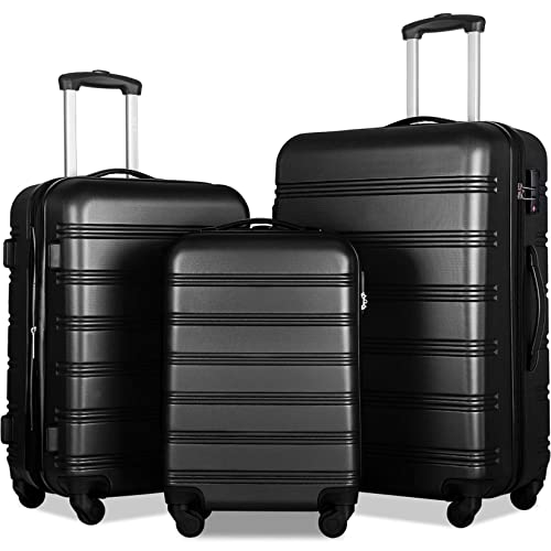 Merax Flieks Gepäck-Sets, TSA, 3-teilig, erweiterbar, leicht, 50,8 cm, 61,1 cm, 71,1 cm, A-Schwarz 3-teilig (20/24/28) Hardside von Merax