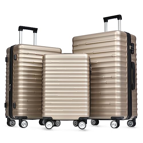 Merax Koffer Set 3-teilig, Gepäckset Hartschalen-Koffer, ABS-Material, leicht Reisekoffer, Handgepäck, erweiterbar, TSA Zollschloss, Teleskopgriff, 4 Rollen, M-L-XL, stilvoll, Gold von Merax