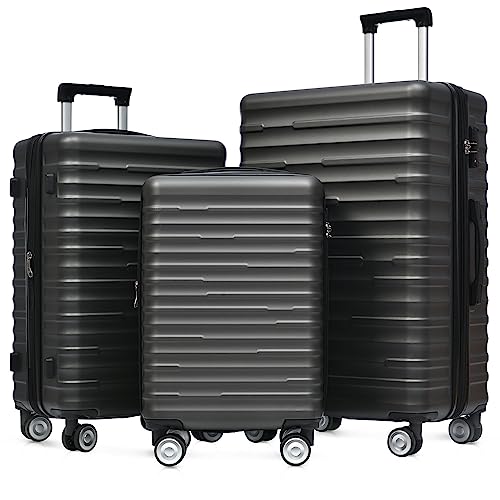 Merax Koffer Set 3-teilig, Gepäckset Hartschalen-Koffer, ABS-Material, leicht Reisekoffer, Handgepäck, erweiterbar, TSA Zollschloss, Teleskopgriff, 4 Rollen, M-L-XL, stilvoll, Schwarz von Merax