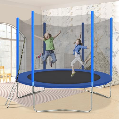 Merax Trampolin Kinder Indoor/Outdoor, Kindertrampolin mit 10ft verzinktem Stahl, Gartentrampoline mit Treppe & Sicherheitsnetz, Blau von Merax