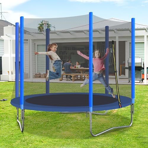 Merax Trampolin Kinder Indoor/Outdoor, Kindertrampolin mit 8ft verzinktem Stahl, Gartentrampoline mit Sicherheitsnetz, Blau von Merax