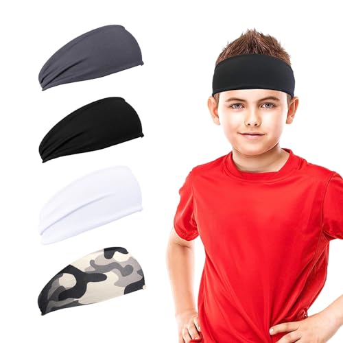 Mezrkuwr 4 Stück Schweißbänder für Kinder, Fußball-Stirnbänder, Jungen, Sport, Kinder-Schweißbänder, atmungsaktives, schweißableitendes Stirnband, Baseball-Jugend von Mezrkuwr