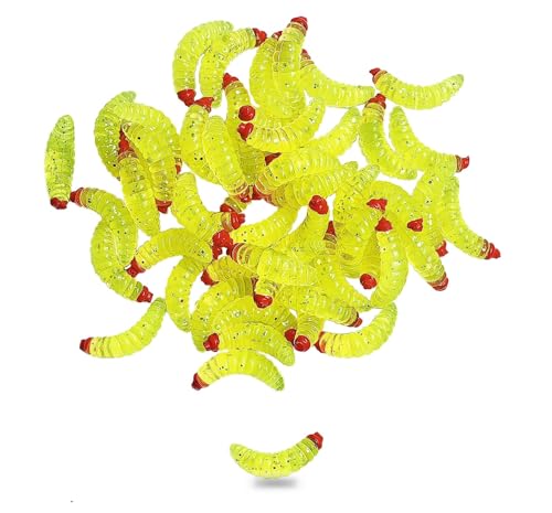 Silikon Soft Maden Wurm Soft Artificial Bread Wurm Angelköder künstliche Brotwürmer Angelköder (Yellow(50pcs)) von Milepetus