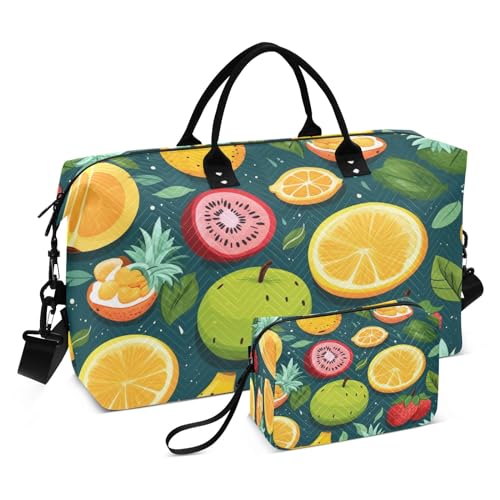 Kiwifruit Reisetasche mit Kulturbeutel und verstellbarem Riemen für Reisen, Fitnessstudio, Yoga, Wochenende, mehrfarbig, Einheitsgröße, Kulturbeutel von Mnsruu