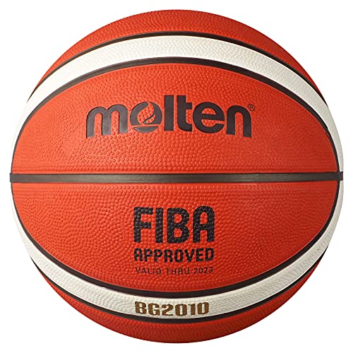 Molten BG2010 Basketball, Indoor/Outdoor, FIBA-zugelassen, Premium-Gummi, tiefer Kanal, Größe 7, Orange/Elfenbein, geeignet für Jungen ab 14 Jahren und Erwachsene von Molten