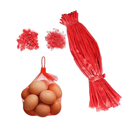 Molyorch 100 Stücke Wiederverwendbare Netzbeutel, Mit Netzschnalle, Obstnetzbeutel, Eiernetzbeutel, für Einkaufen Aufbewahrung Obst Gemüse (Rot, 30cm) von Molyorch