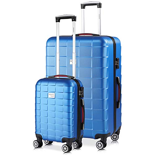 Monzana® 2er Set Koffer Boardcase M, XL Gelgriffe TSA Schloss Reisekoffer Trolley Kofferset Handgepäck blau von Monzana