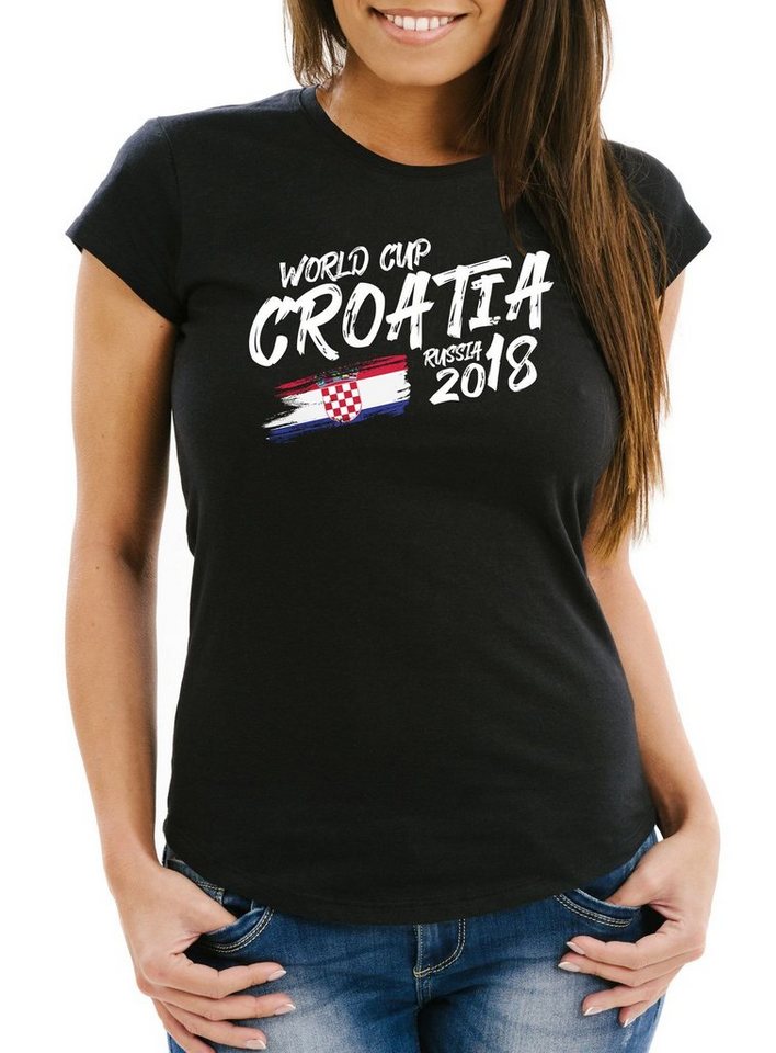 MoonWorks Print-Shirt Damen Fan-Shirt Kroatien Croatia Hrvatska WM 2018 Fußball Weltmeisterschaft Moonworks® mit Print von MoonWorks