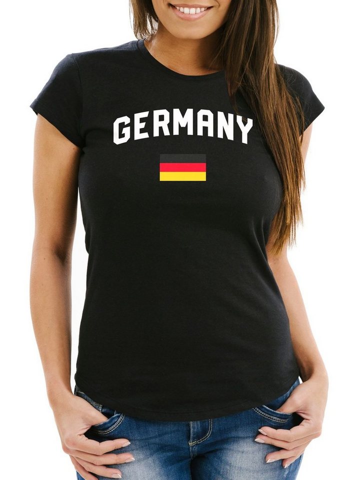 MoonWorks Print-Shirt Moonworks® Damen Deutschland Fan-Shirt T-Shirt Fußball WM EM Fan-Trikot Weltmeisterschaft Europameisterschaft mit Print von MoonWorks