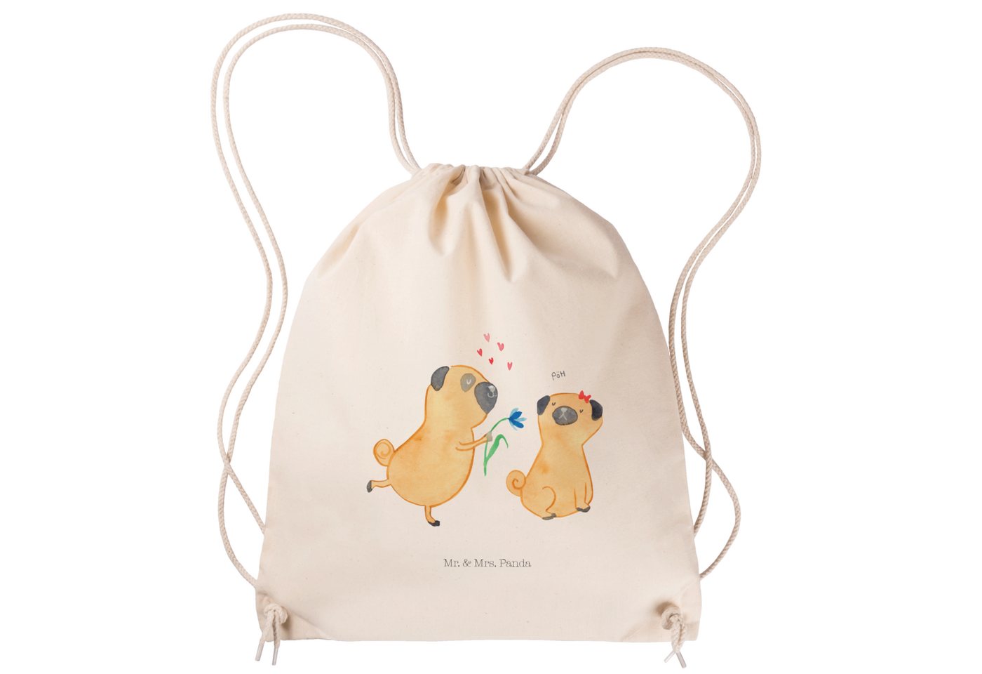 Mr. & Mrs. Panda Sporttasche Mops Verliebt - Transparent - Geschenk, Tasche, Sportbeutel Kinder, M (1-tlg), Design trifft Funktion von Mr. & Mrs. Panda