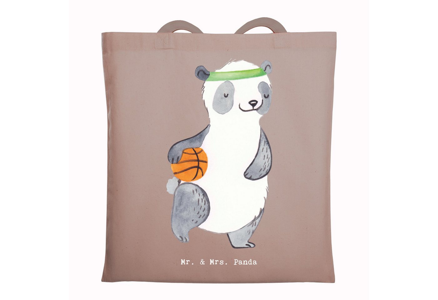 Mr. & Mrs. Panda Tragetasche Panda Basketball - Braun Pastell - Geschenk, Basketball Verein, Beute (1-tlg), Modisches Design von Mr. & Mrs. Panda