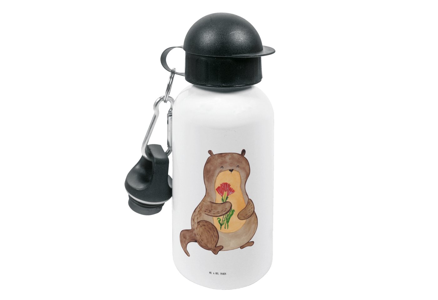 Mr. & Mrs. Panda Trinkflasche Otter Blumenstrauß - Weiß - Geschenk, Seeotter, Fischotter, Otter See, Mundstück mit Deckel von Mr. & Mrs. Panda