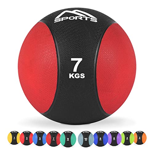 MSPORTS Medizinball 1 – 10 kg – Professionelle Studio-Qualität inkl. Übungsposter Gymnastikbälle (7 kg - Rot) von MSPORTS