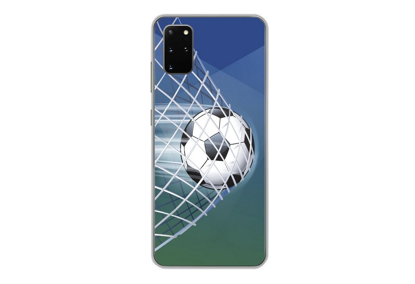 MuchoWow Handyhülle Eine Illustration eines Fußballs im Netz - Jungen - Mädchen - Kinder, Phone Case, Handyhülle Samsung Galaxy S20 Plus, Silikon, Schutzhülle von MuchoWow