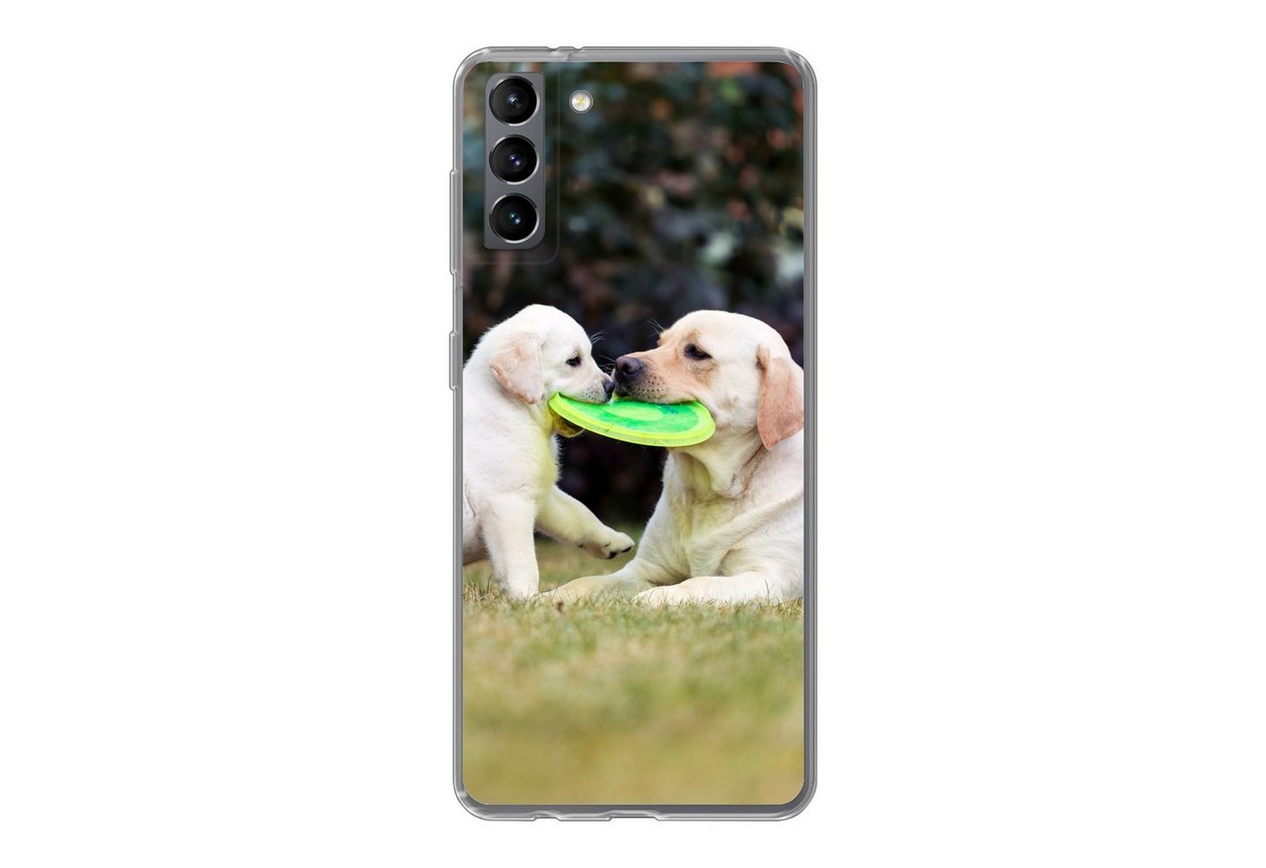 MuchoWow Handyhülle Hund mit seinem Welpen und einem Frisbee, Phone Case, Handyhülle Samsung Galaxy S21 Plus, Silikon, Schutzhülle von MuchoWow