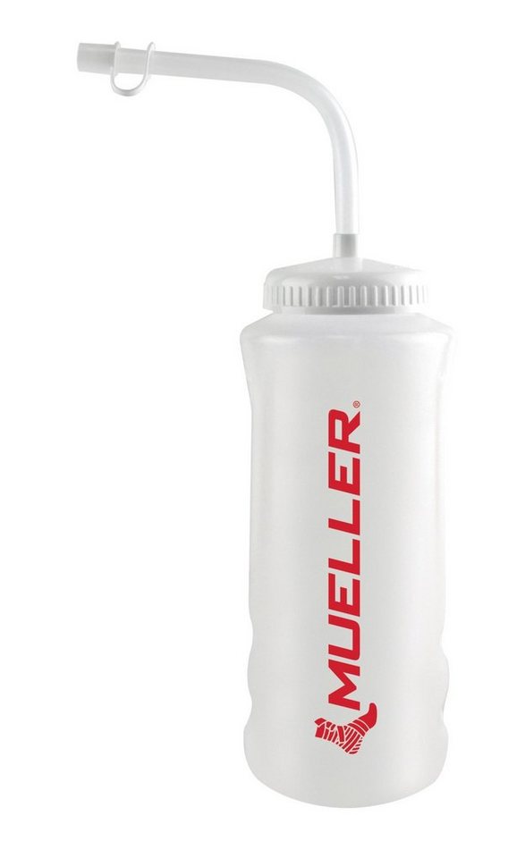 Mueller Sports Medicine Trinkflasche Natur, mit Trinkhalm und Mueller Logo von Mueller Sports Medicine