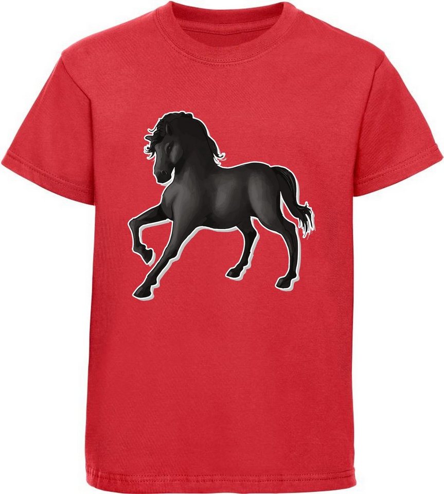 MyDesign24 Print-Shirt bedrucktes Kinder Mädchen T-Shirt - (Rappe) schwarzes Pferd Baumwollshirt mit Aufdruck, i176 von MyDesign24