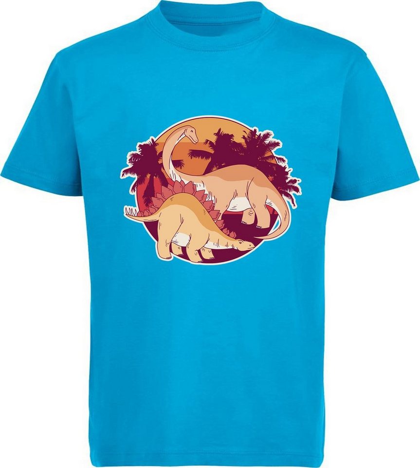 MyDesign24 Print-Shirt bedrucktes Kinder T-Shirt mit Brachiosaurus und Stegosaurus 100% Baumwolle mit Dino Aufdruck, aqua blau i33 von MyDesign24