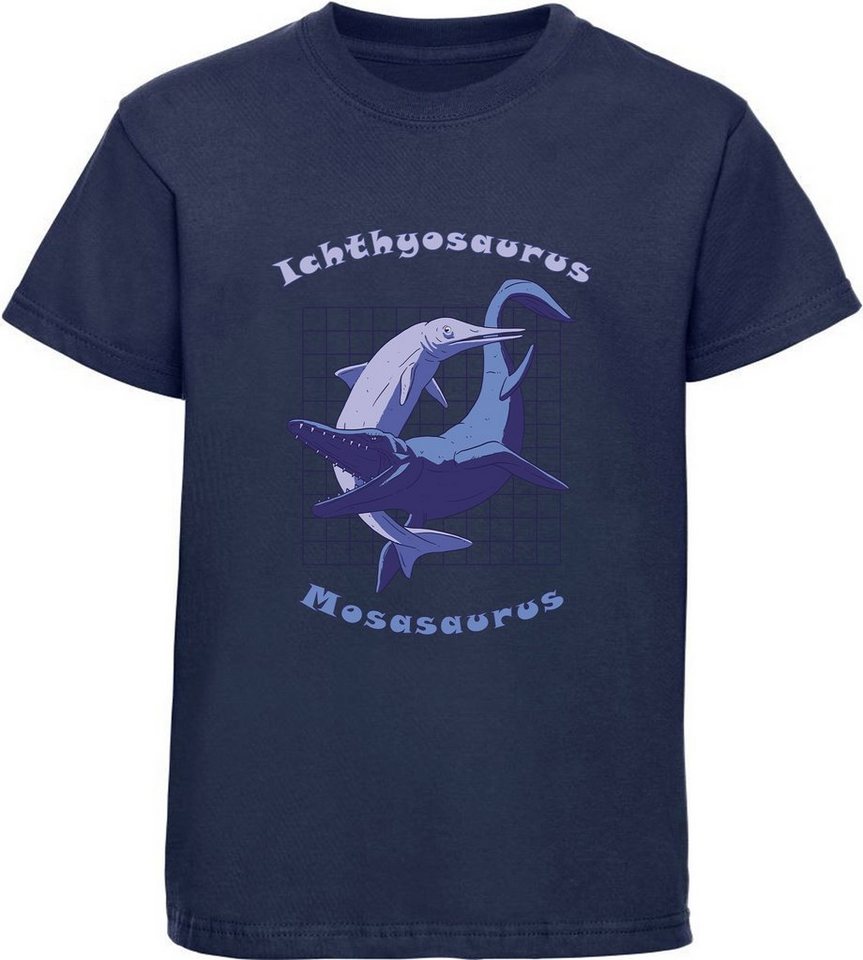 MyDesign24 Print-Shirt bedrucktes Kinder T-Shirt mit Ichthyosaurus und Mosasaurus Baumwollshirt mit Dino, schwarz, weiß, rot, blau, i89 von MyDesign24