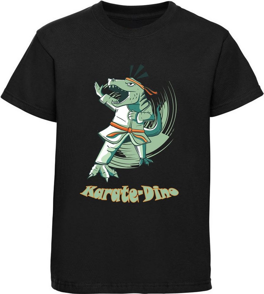 MyDesign24 Print-Shirt bedrucktes Kinder T-Shirt mit Karate Dino Baumwollshirt mit Dino, schwarz, weiß, rot, blau, i95 von MyDesign24