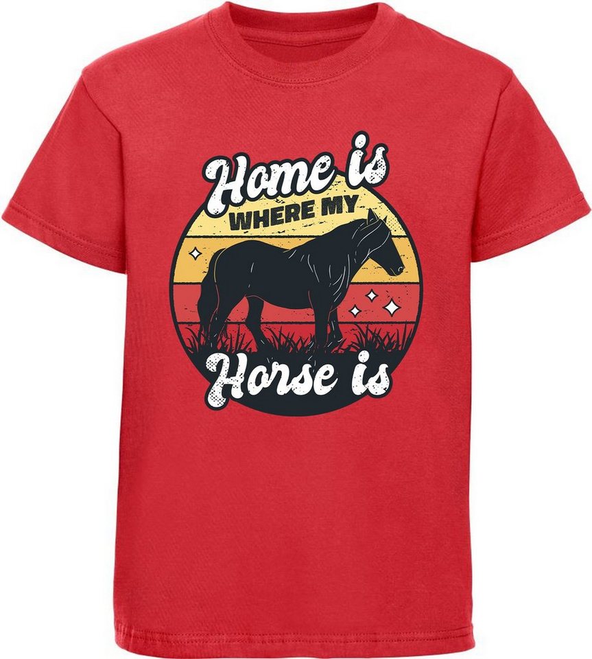 MyDesign24 Print-Shirt bedrucktes Mädchen T-Shirt - Home is where my horse is Baumwollshirt mit Aufdruck, i156 von MyDesign24