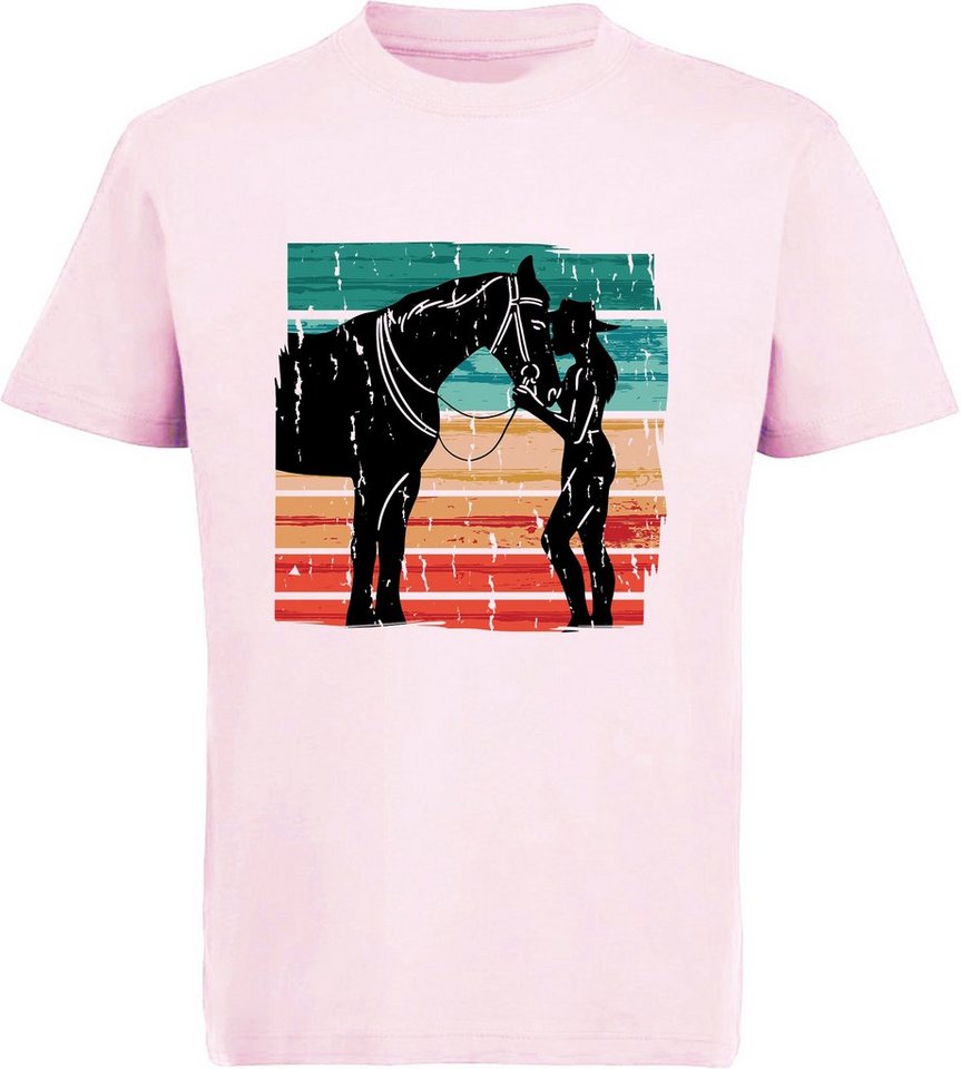 MyDesign24 Print-Shirt bedrucktes Mädchen T-Shirt Pferd das einen Kuss bekommt Baumwollshirt mit Aufdruck, weiß, schwarz, rot, rosa, i135 von MyDesign24
