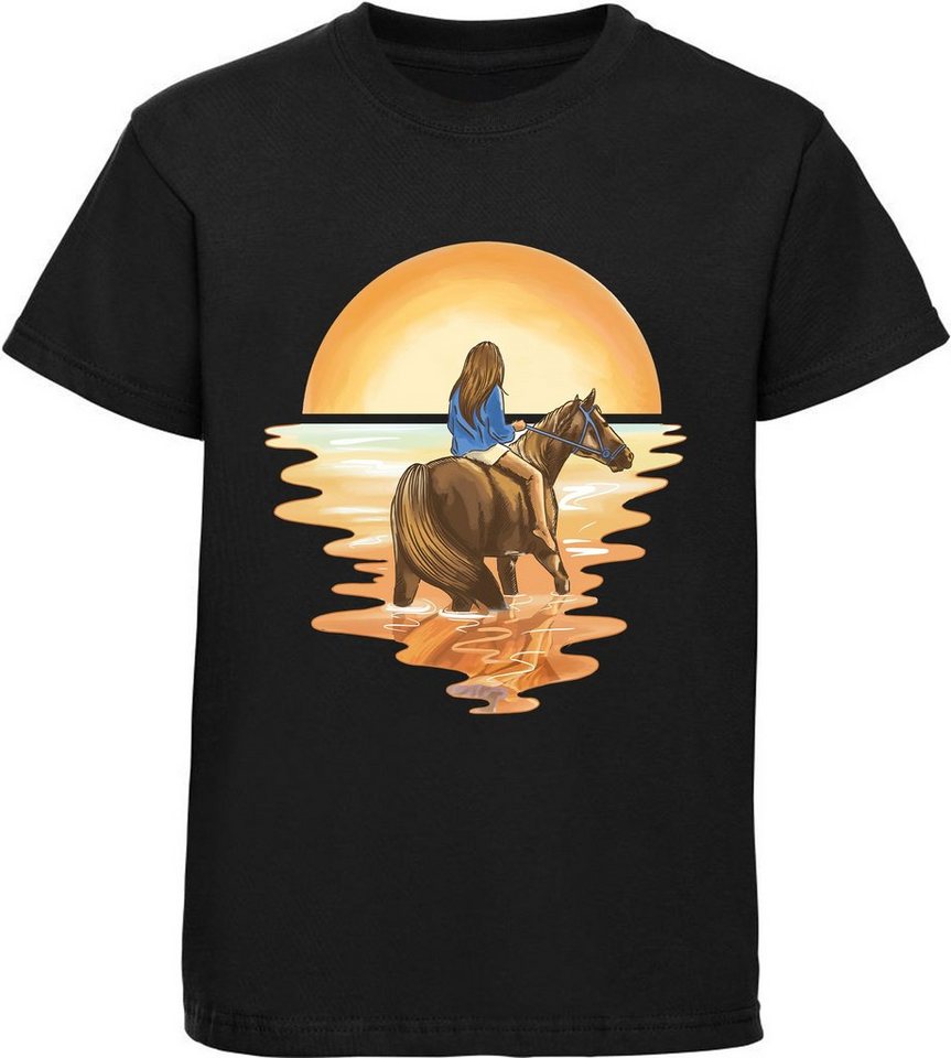 MyDesign24 Print-Shirt bedrucktes Mädchen T-Shirt Pferd mit Reiterin im Wasser Baumwollshirt mit Aufdruck, i140 von MyDesign24