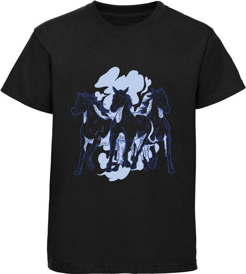 MyDesign24 Print-Shirt bedrucktes Mädchen T-Shirt mit 3 Pferden Baumwollshirt mit Aufdruck, i141 von MyDesign24