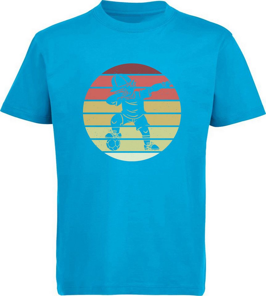 MyDesign24 T-Shirt Kinder Fussball Print Shirt - Dab tanzender Fussballer im Retro Look Bedrucktes Jungen und Mädchen T-Shirt, i460 von MyDesign24